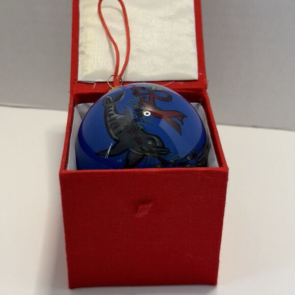 Glass Painted Christmas Ornament, Saint Augustine Florida Dolphin Holiday w/Box - Picture 8 of 10